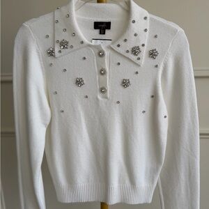 White Sweater with Embellished Details